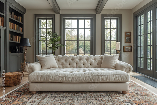 Elegant Beige Sofa in a Luxurious Living Room photo