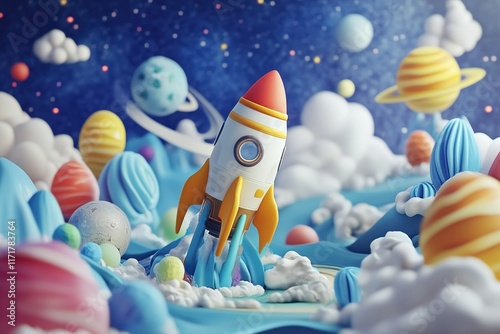 3d render of children's outer space theme3d render of children's outer space theme photo