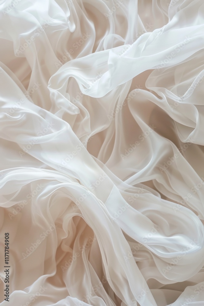 Fototapeta premium Elegant white silk fabric with soft waves and folds in gentle lighting