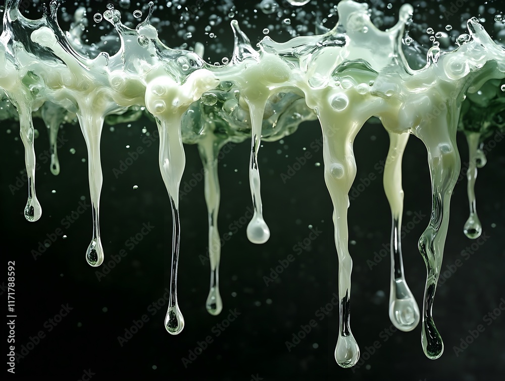 Dripping liquid green and white on a black background Dripping liquid green and white on a black background