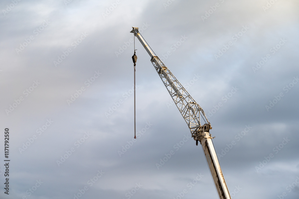 Large construction crane in Tirana, Albania Large construction crane in Tirana, Albania