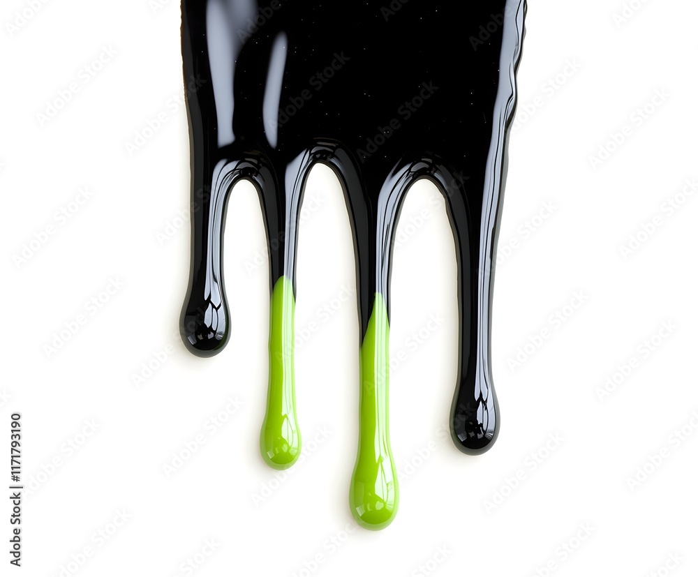 Dripping liquid green and black on a white background Dripping liquid green and black on a white background