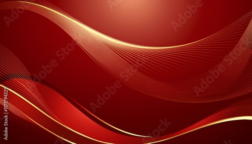 luxury red gradient background with glowing flare and golden curves flowing on empty space for template cover flyer and post design