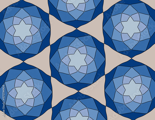 Hand drawn Geometric Blue Star Tile Pattern