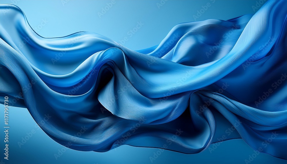 Obraz premium blue fabric flowing in the wind creating abstract shapes on a blue background