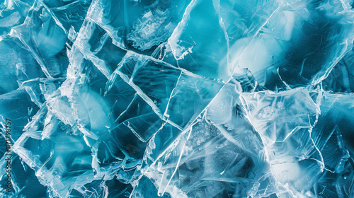 A frozen body of water with a blue and white color scheme