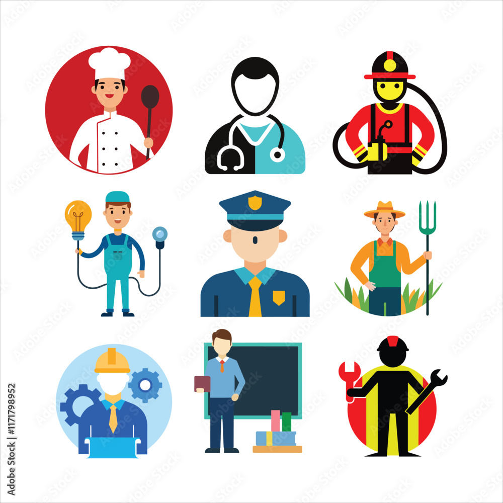 Workers and Professions icon related to International Labor Day. Workers and Professions icon related to International Labor Day.