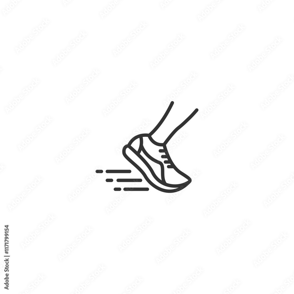 Obraz premium Simple line art of running shoe icon with motion lines