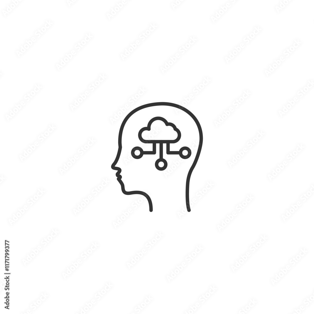Human head with cloud computing circuit line art concept Human head with cloud computing circuit line art concept