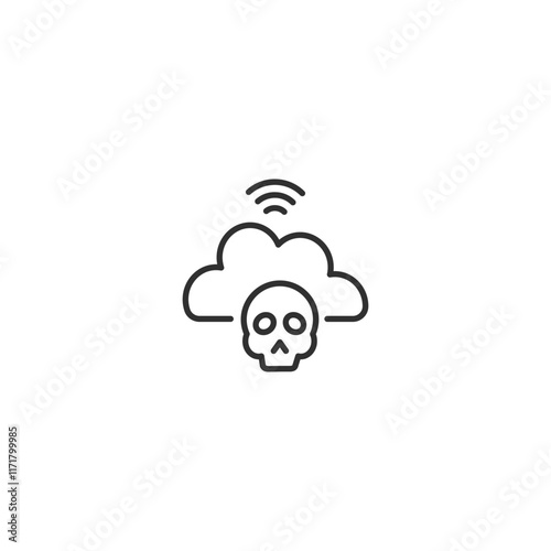 Cloud security risk: skull symbol alerting wireless network vulnerability