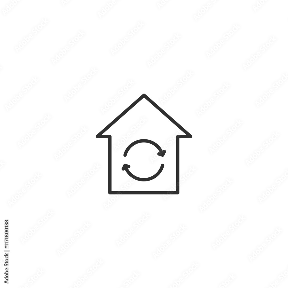 House icon with refresh arrows symbolizing renewable energy and sustainability House icon with refresh arrows symbolizing renewable energy and sustainability