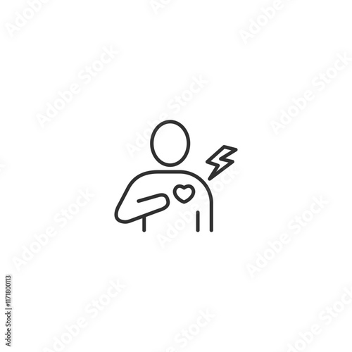 Minimalist icon of person with heart and pain symbol in outlined style