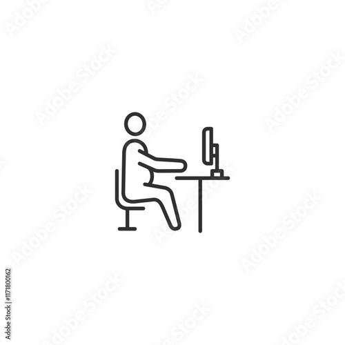 Minimalist office worker icon: person seated at desk with computer