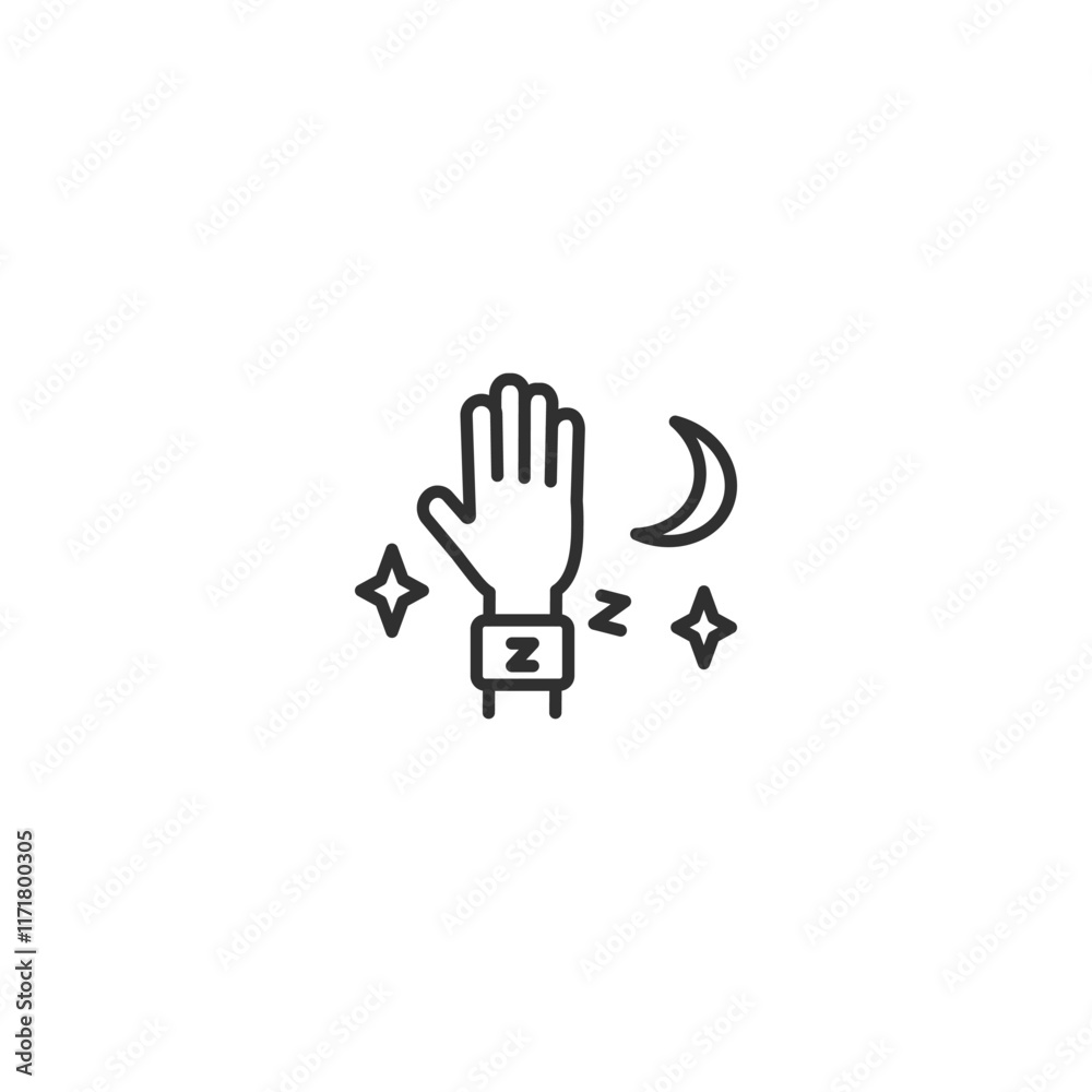Minimalist sleep tracker icon with hand, moon, and stars Minimalist sleep tracker icon with hand, moon, and stars