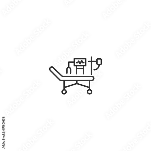 Minimalist hospital bed icon with heartbeat monitor for medical and healthcare design