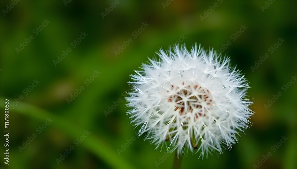 Fluffy white dandelion wet after rain on natural green background close up Fluffy white dandelion wet after rain on natural green background close up
