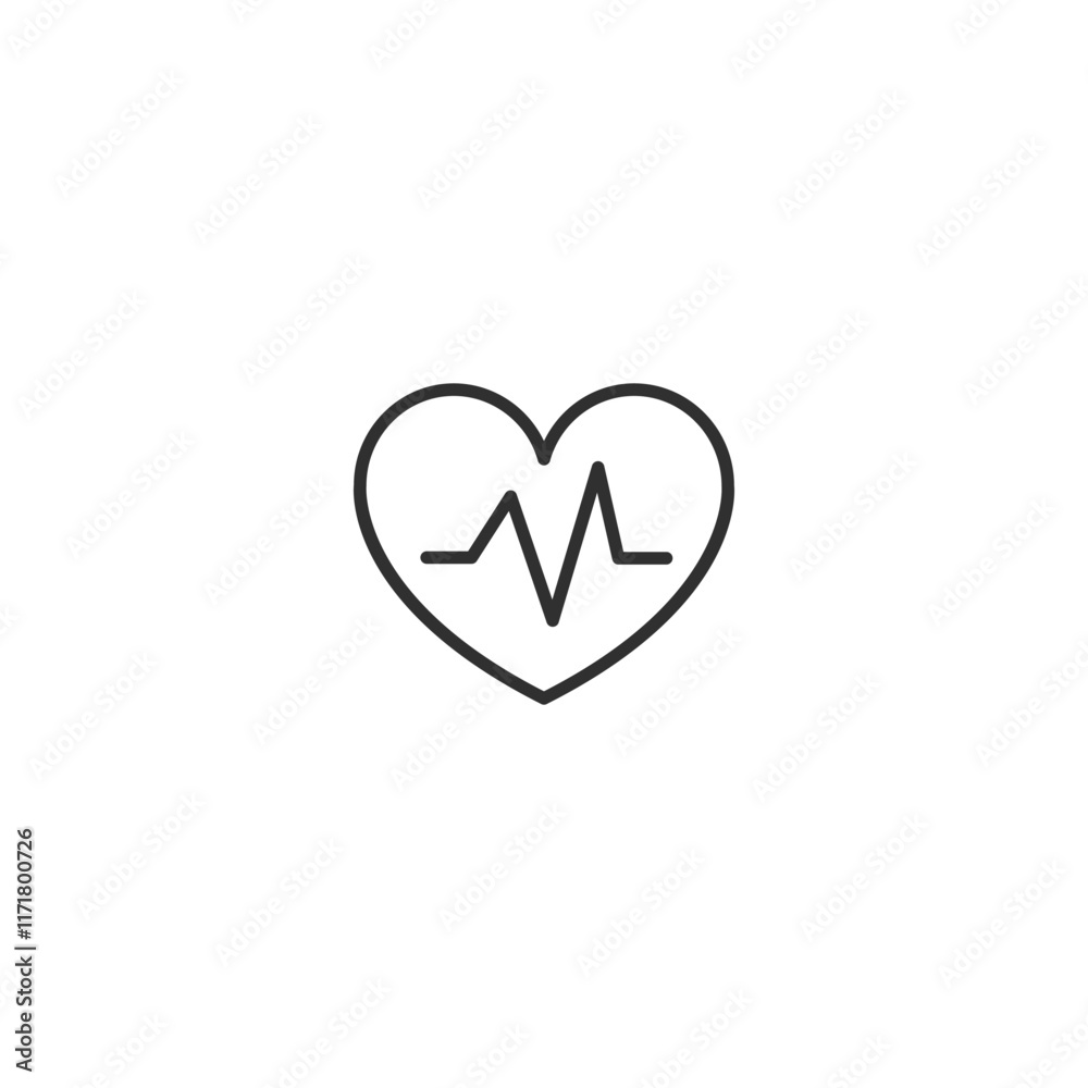 Minimalist heartbeat icon inside heart shaped outline on white background Minimalist heartbeat icon inside heart shaped outline on white background