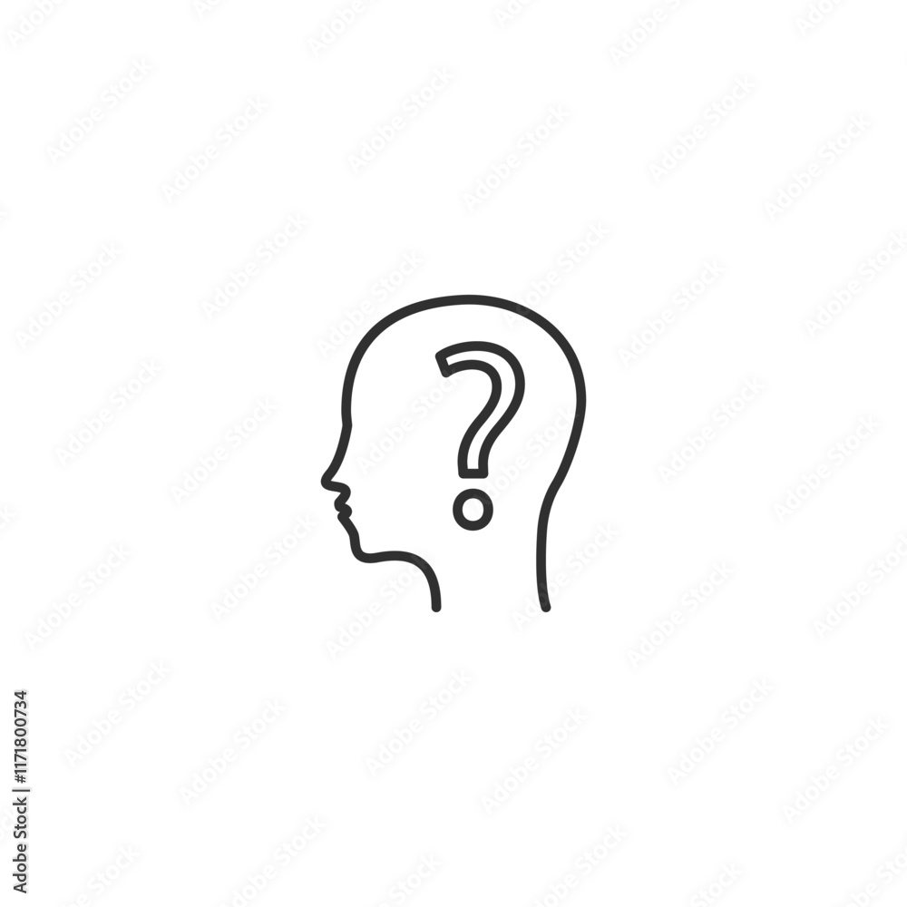 Minimalist line drawing of a question mark inside a human head Minimalist line drawing of a question mark inside a human head