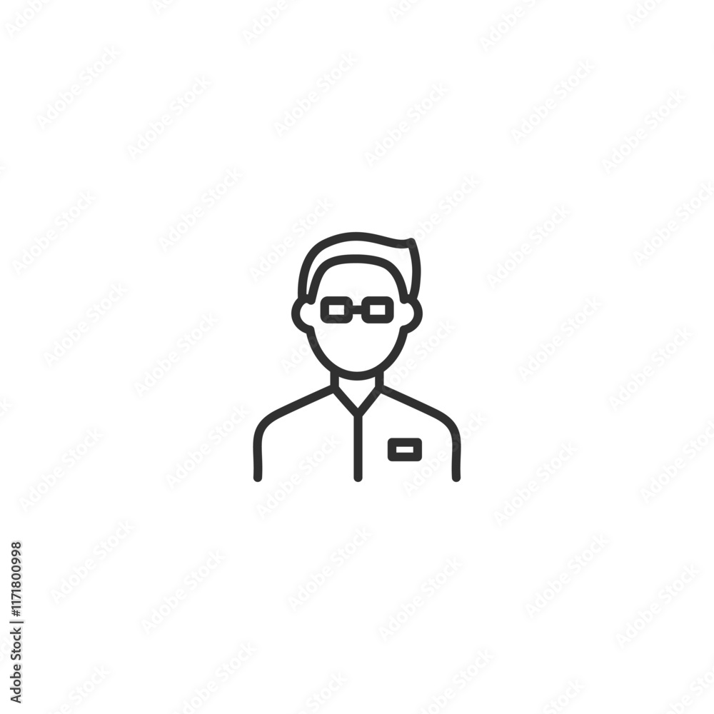 Minimalist outline icon of person with glasses and tie on white background Minimalist outline icon of person with glasses and tie on white background