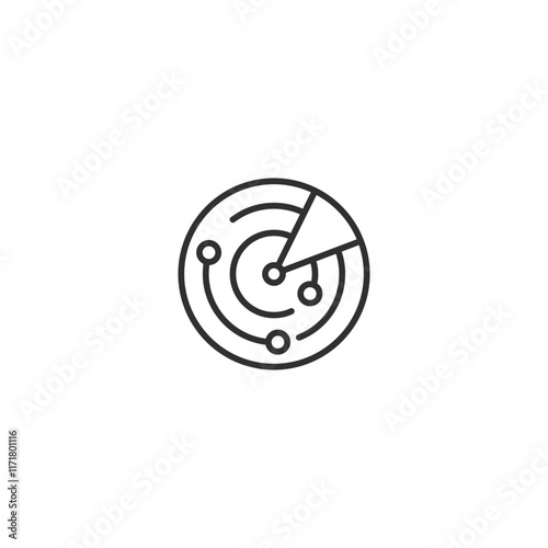 Minimalist radar icon featuring circular design in black lines on white background