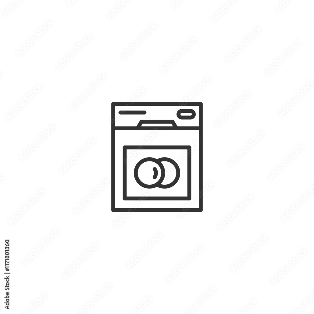 Minimalistic icon of a washing machine with black lines on white background Minimalistic icon of a washing machine with black lines on white background