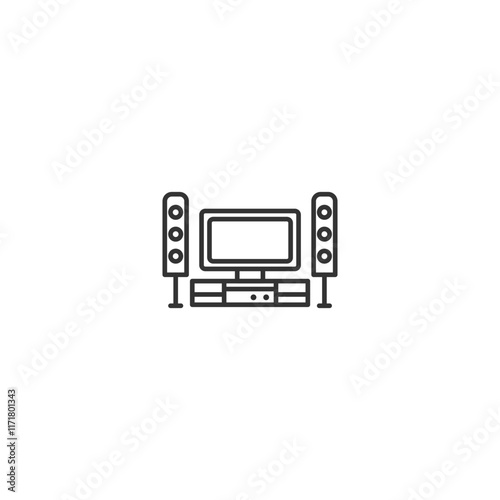 Minimalist home theater outline icon with tv and speakers