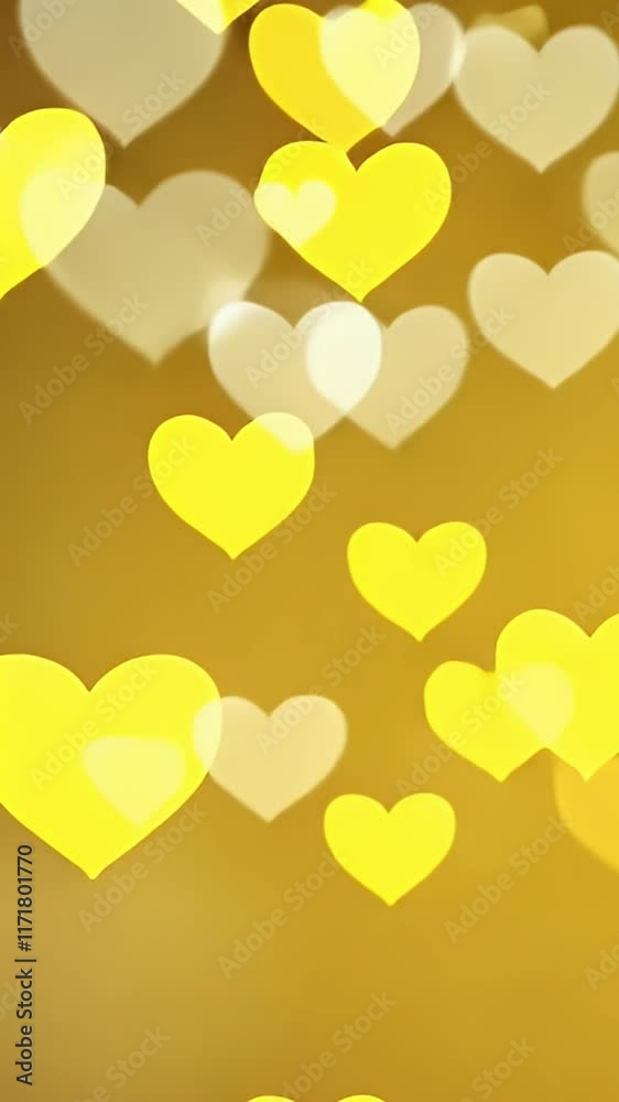 Scattered yellow hearts bokeh blurred background. Saint Valentine's day pattern texture Overlay, likes
