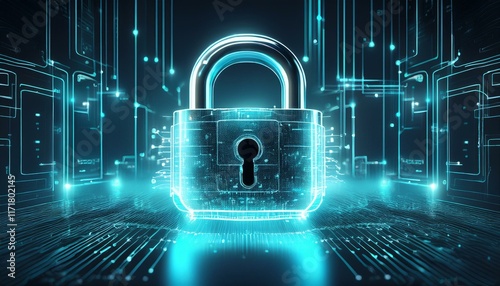 glowing digital padlock cyber security data protection network safety