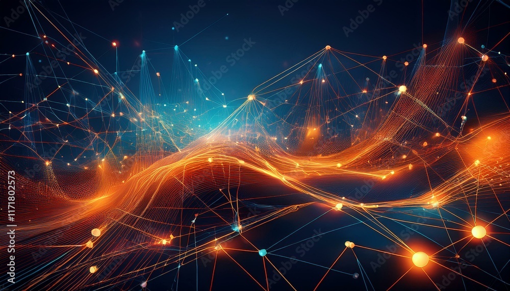 Fototapeta premium abstract network global connectivity orange lines dark blue background technology science data