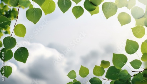 aspen leaves bordering a cloudy white background creating a serene product display frame aspen leaves beauty