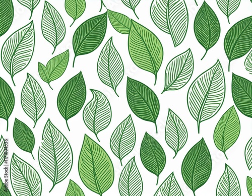seamless pattern of green outline leaves on white or white background minimalistic nature inspired design for wallpaper or fabric