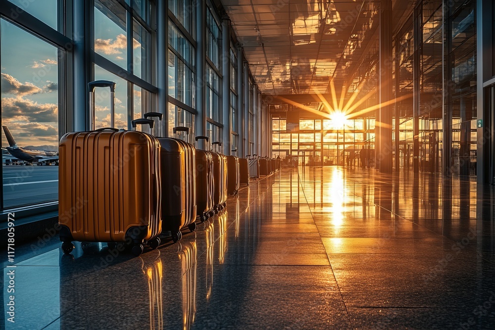 Fototapeta premium Sunlit Airport Scene with Modern Travel Luggage