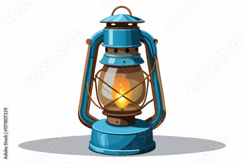 Vintage Oil Lantern with Glowing Warm Light and Rustic Metal Frame in 4K Resolution