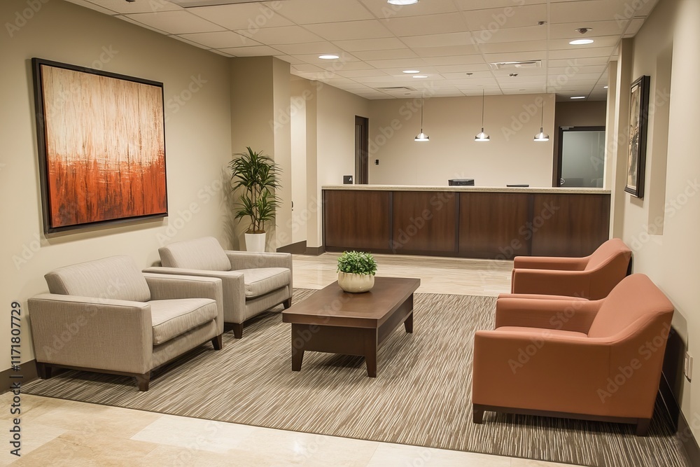 Fototapeta premium Bright Office Interior with Comfortable Lounge and Conference Room