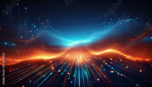 abstract orange blue digital network glowing lines dots background