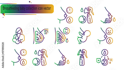 Breastfeeding baby collection icon vector