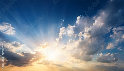 beautiful cloudy sky with sunshine peaceful natural background sunny divine heaven religion heavenly concept copy space image place for adding text or design photo