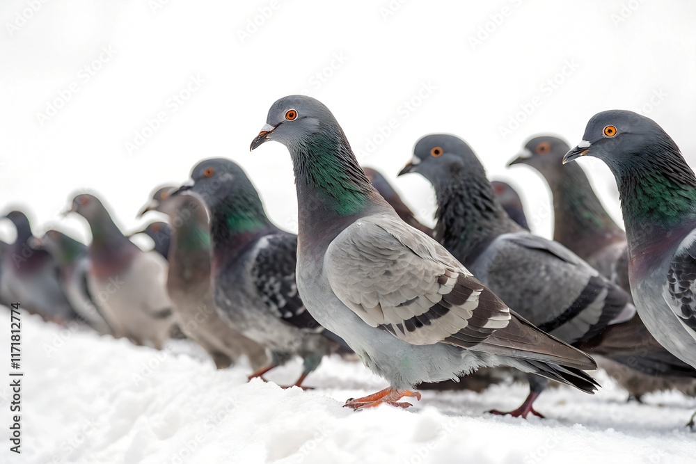 Group of Pigeons in a White Background. Group of Pigeons in a White Background.