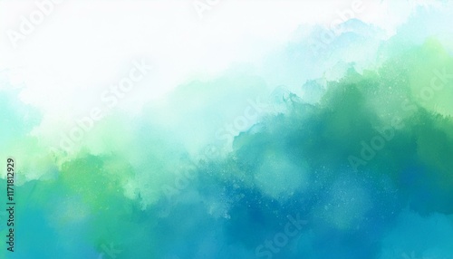 blue green and white watercolor background with abstract cloudy sky concept with color splash design and fringe bleed stains and blobs