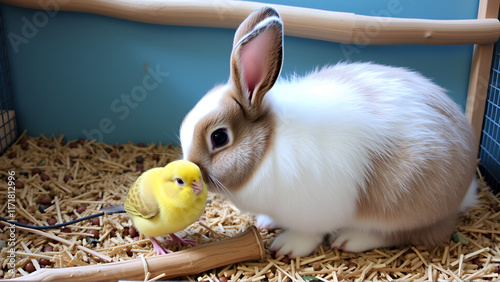 Rabbit and budgie