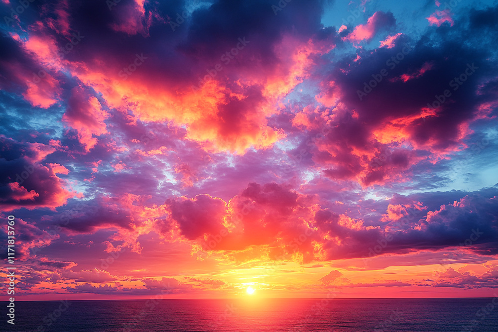 Fototapeta premium Vibrant Sunset Colors Over Calm Ocean Waters