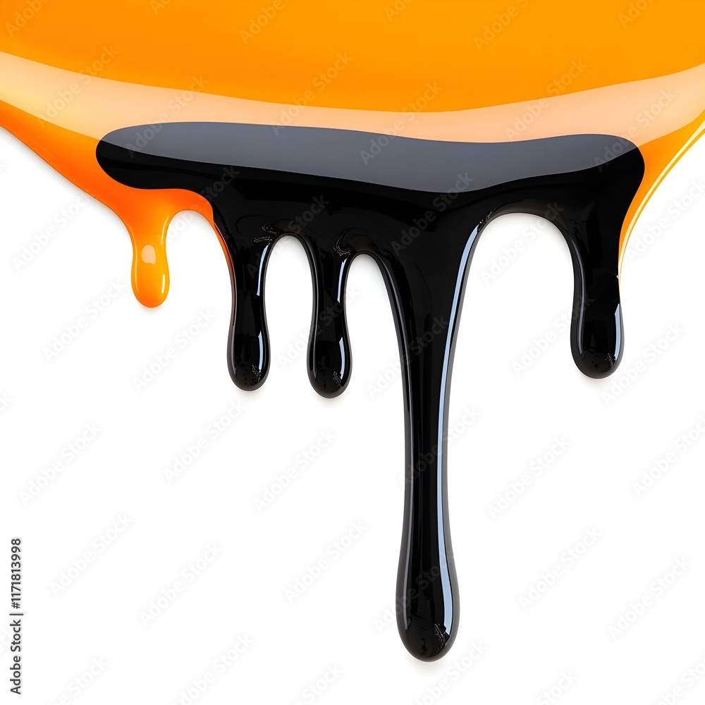 Dripping liquid orange and black on a white background Dripping liquid orange and black on a white background