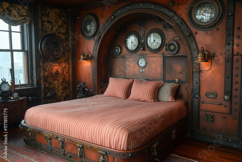 Steampunk Style Bedroom With Unique Headboard Design