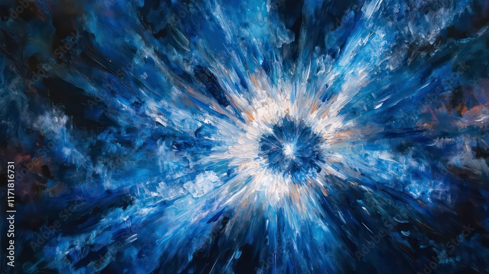 Fototapeta premium Abstract blue and white radial burst, resembling a nebula or explosion.