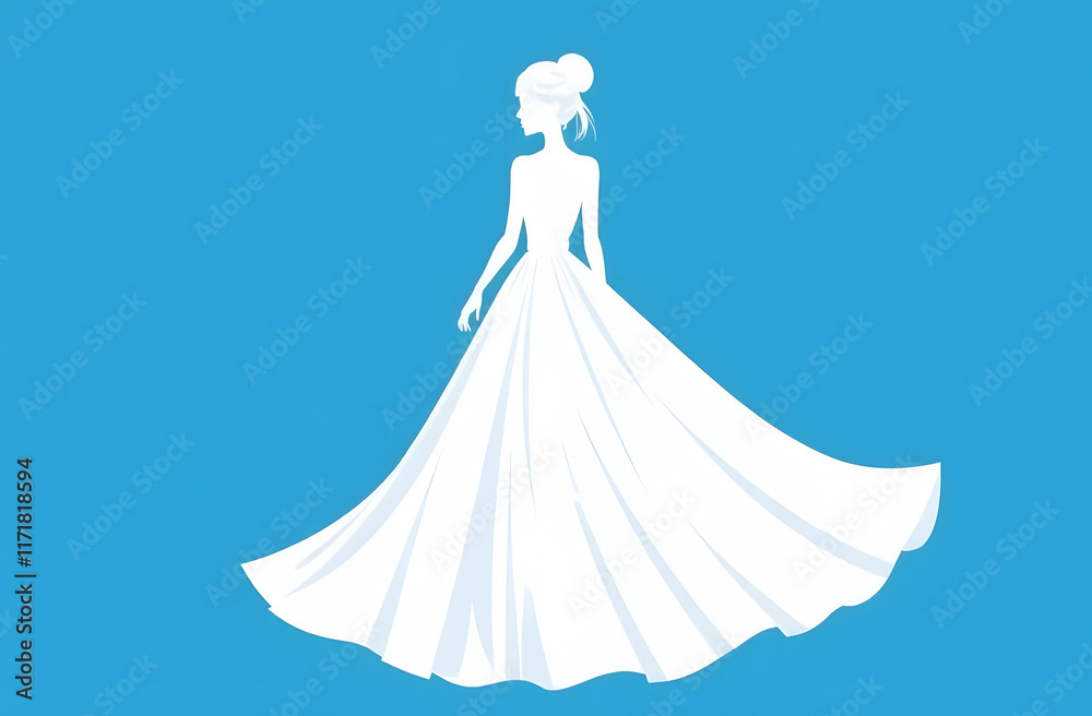 Mockup drawing of a white female singlet in a dynamically fluttering dress on a blue background. Mockup drawing of a white female singlet in a dynamically fluttering dress on a blue background.