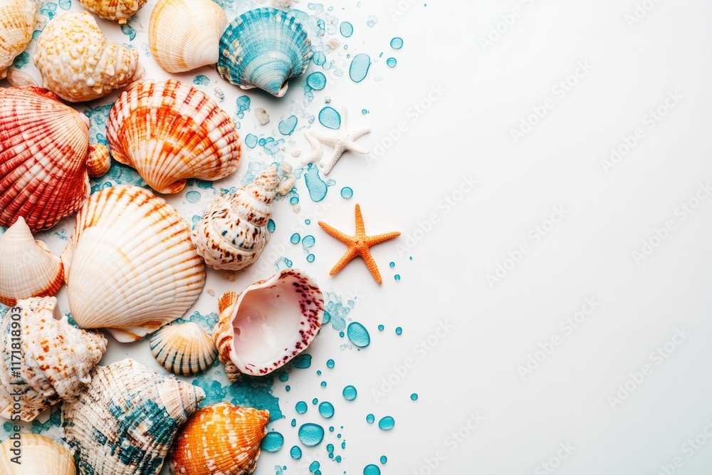 Vibrant Seashell on Pristine White Canvas: A Colorful Still Life for Creative Inspiration Vibrant Seashell on Pristine White Canvas: A Colorful Still Life for Creative Inspiration