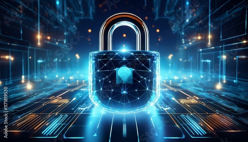 glowing padlock cyber security data protection network safety