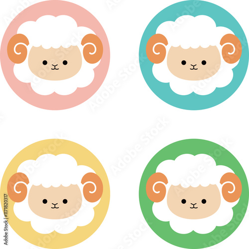 かわいい羊の顔イラストセット