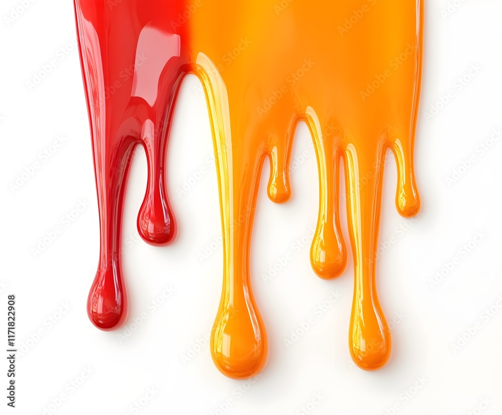 Dripping liquid orange and red on a white background Dripping liquid orange and red on a white background