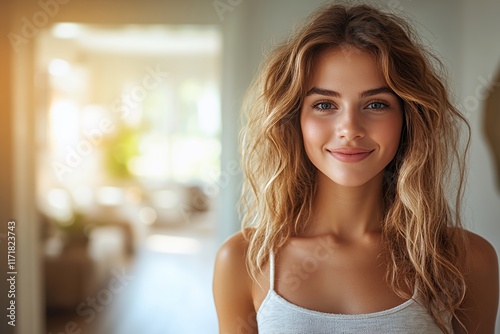 Young Woman With Wavy Hair Smiling Warmly in a Well-Lit Indoor Space During Daytime Free Download Young Woman With Wavy Hair Smiling Warmly in a Well-Lit Indoor Space During Daytime - GFXLoad